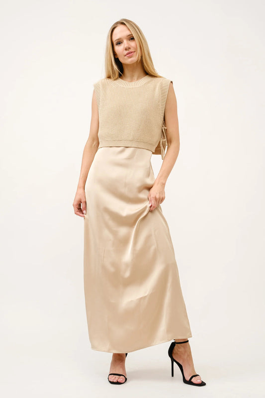 Ruby & Jenna Women's Satin Maxi Dress With Vest