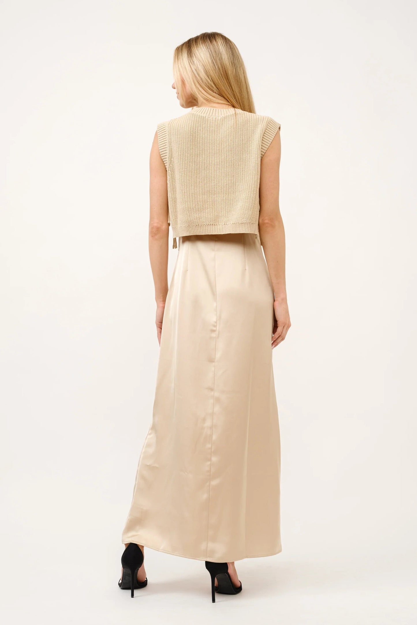 Ruby & Jenna Women's Satin Maxi Dress With Vest
