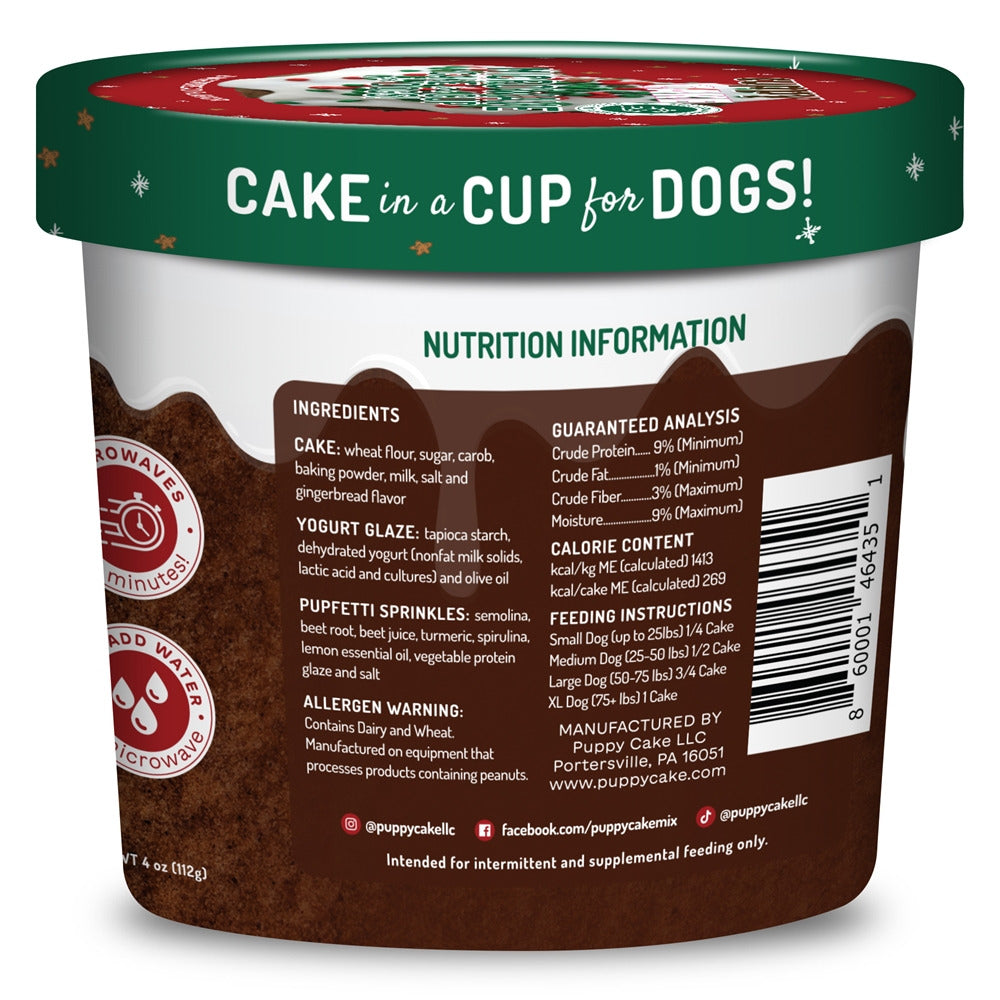 Puppy Cake Cuppy Cake - Microwave Cake in A Cup for Dogs - Gingerbread Flavor with Pupfetti Sprinkles