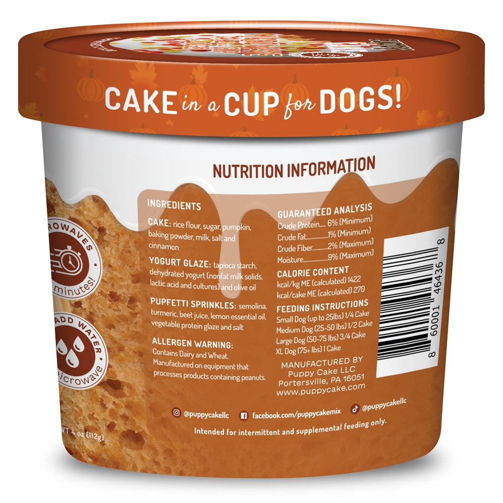 Puppy Cake Cuppy Cake - Microwave Cake in A Cup for Dogs - Pumpkin Spice Flavor with Pupfetti Sprinkles
