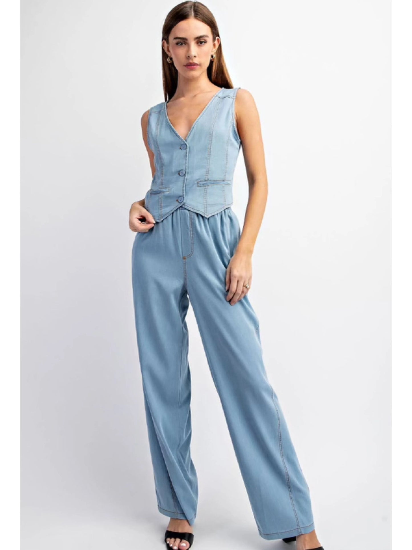 Ruby & Jenna Women's Tencel Denim Wide Leg Pant
