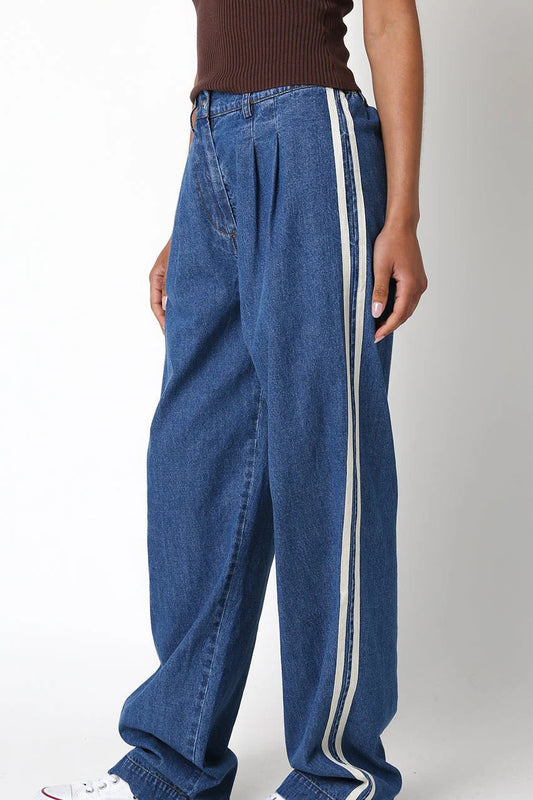 Ruby & Jenna Women's Denim Side Stripe Pant
