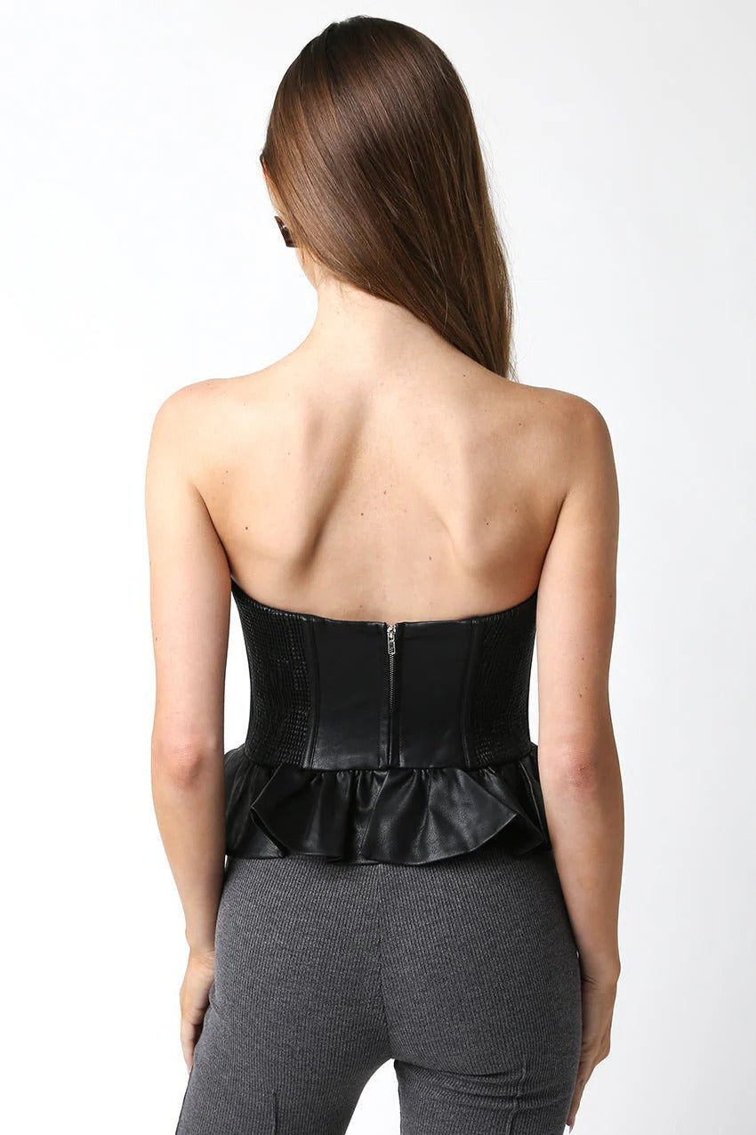 Ruby & Jenna Women's Strapless Vegan Leather Corset
