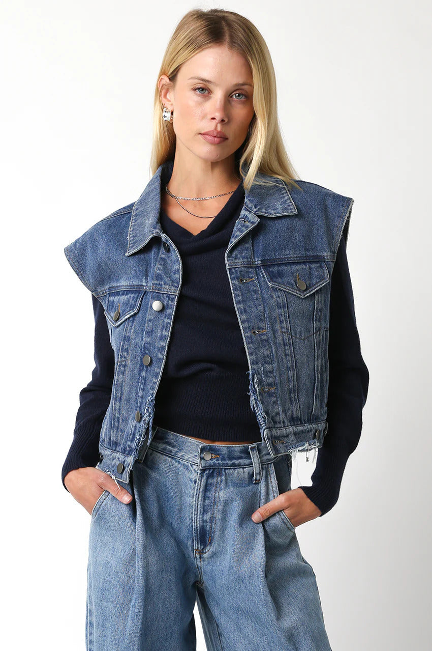 Ruby & Jenna Women's Crop Denim Vest