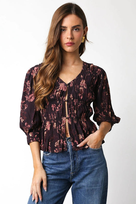 Ruby & Jenna Women's Smocked Floral Top