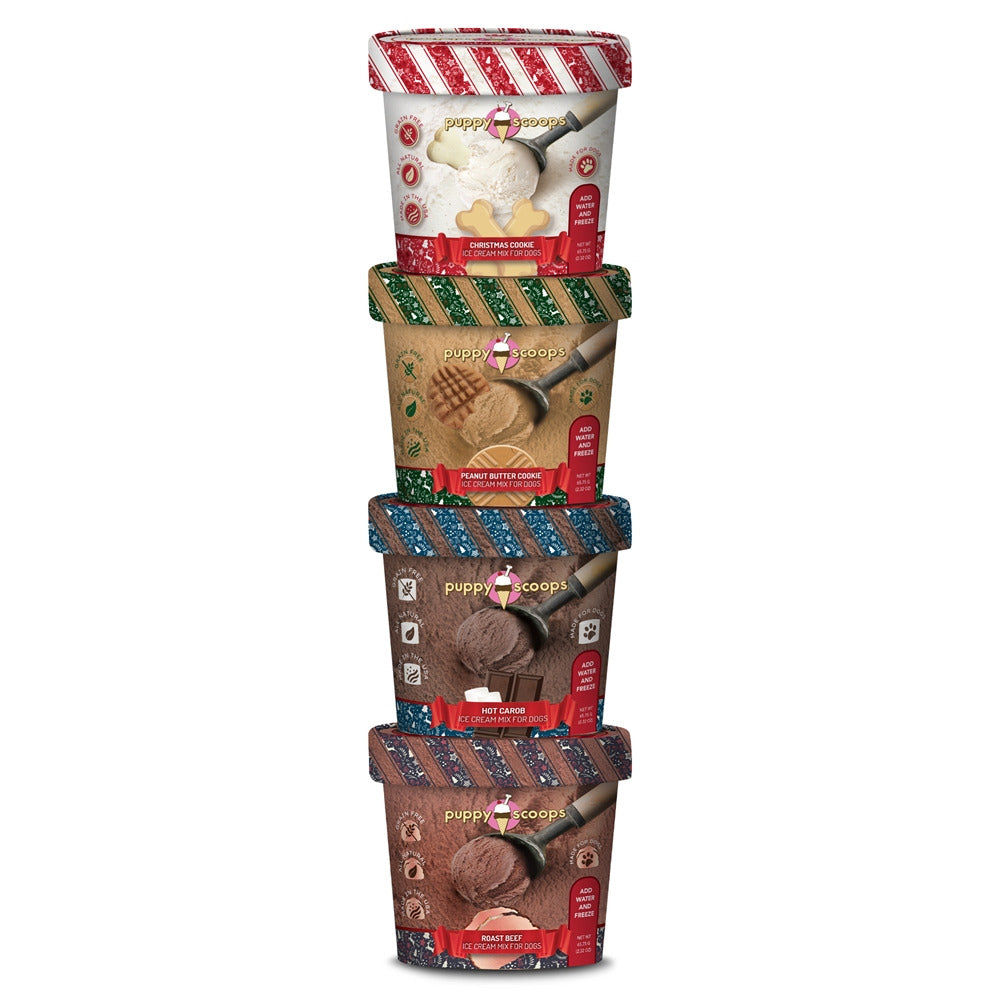 Puppy Cake Puppy Scoops Christmas Sample Pack - 4 Holiday Themed Ice Cream Flavors