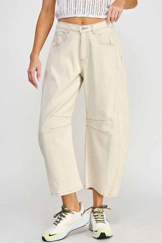 Ruby & Jenna Women's Mid Rise Barrel Jean - natural