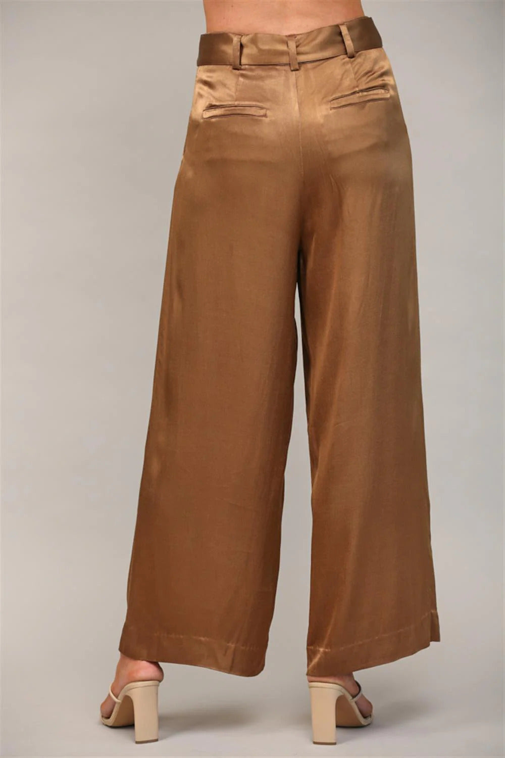 Ruby & Jenna Women's Pleated Front Detail Wide Leg Pant