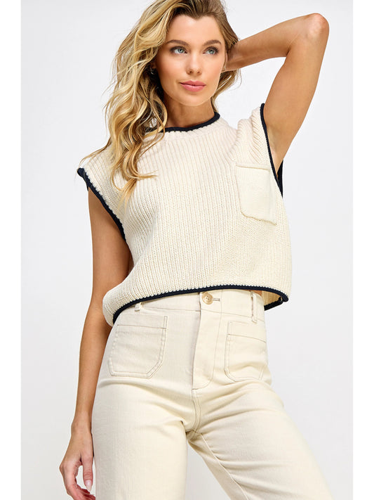 Ruby & Jenna Women's Contrast Edge Knit Top