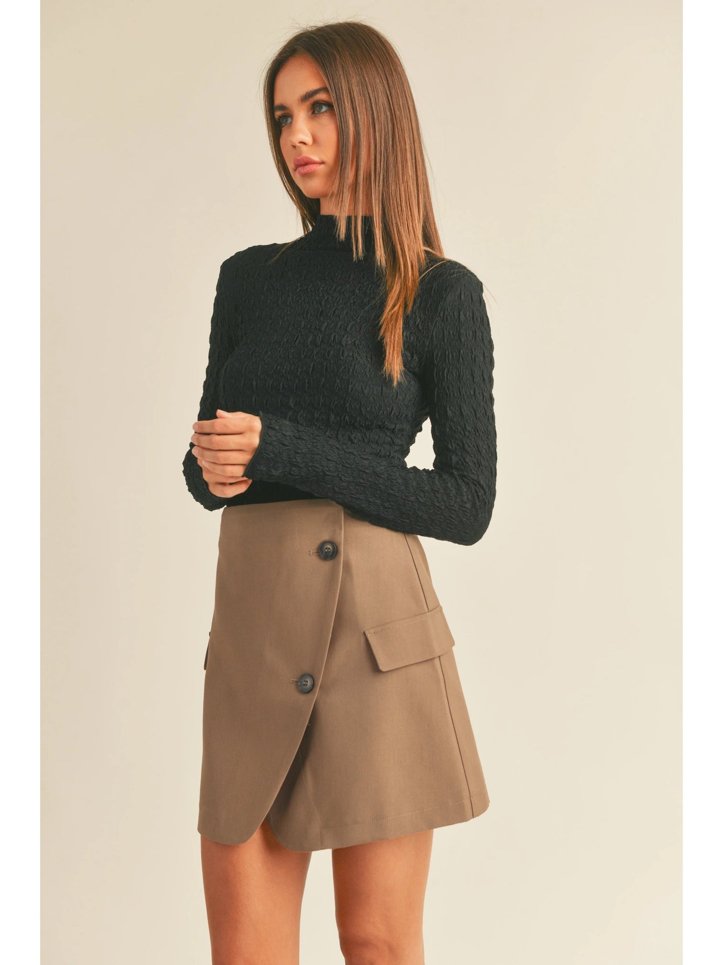 Ruby & Jenna Women's Textured Fabric Long Sleeve Top