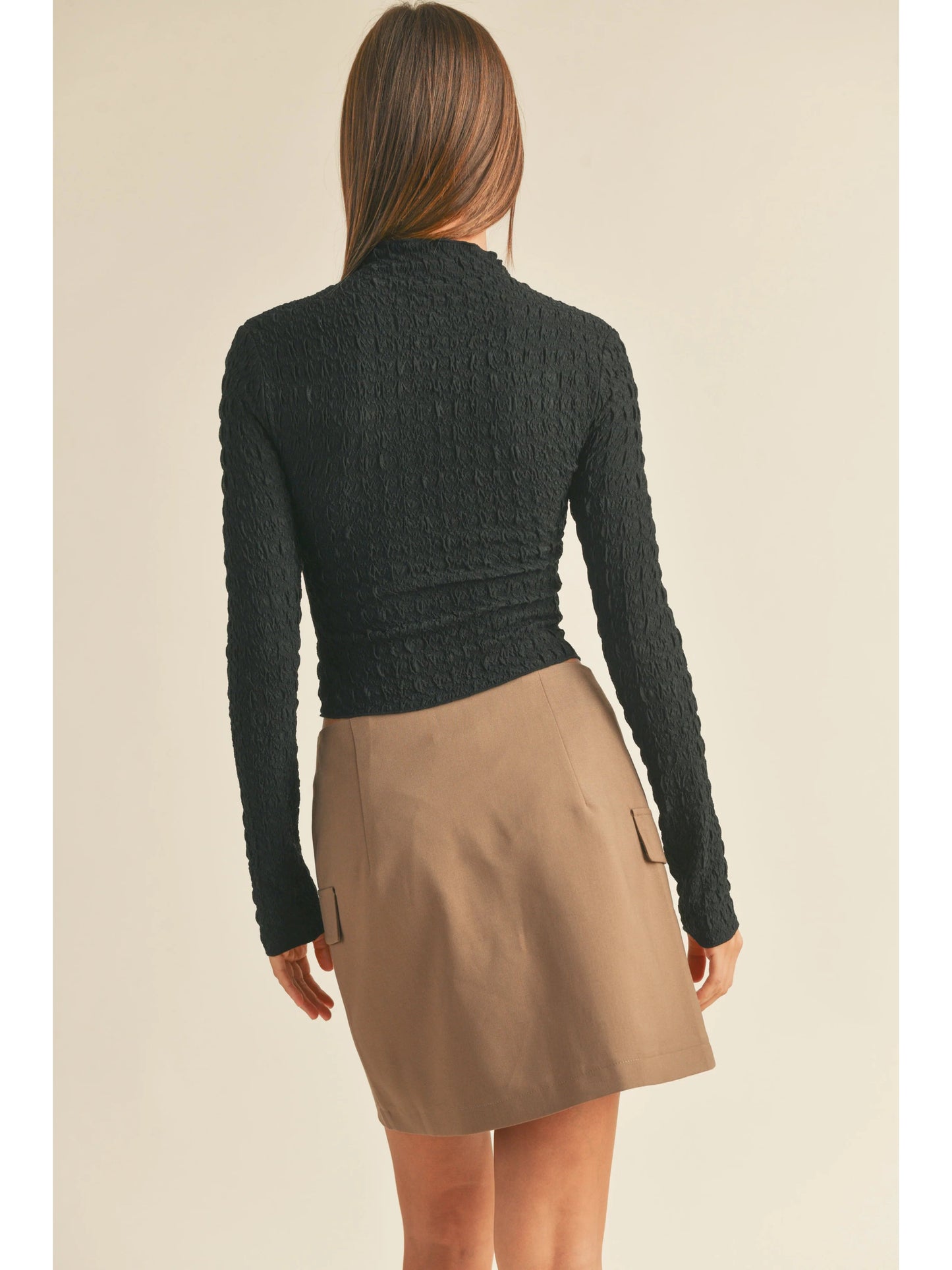 Ruby & Jenna Women's Textured Fabric Long Sleeve Top