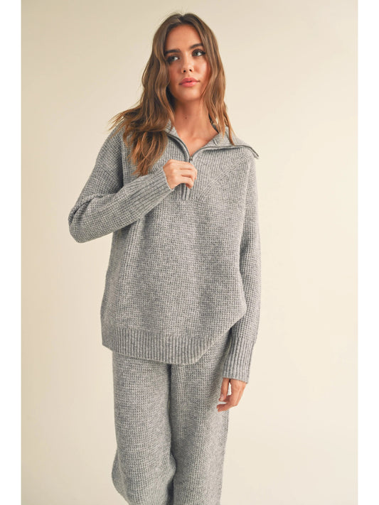 Ruby & Jenna Women's Waffle Pattern Half Zip Sweater