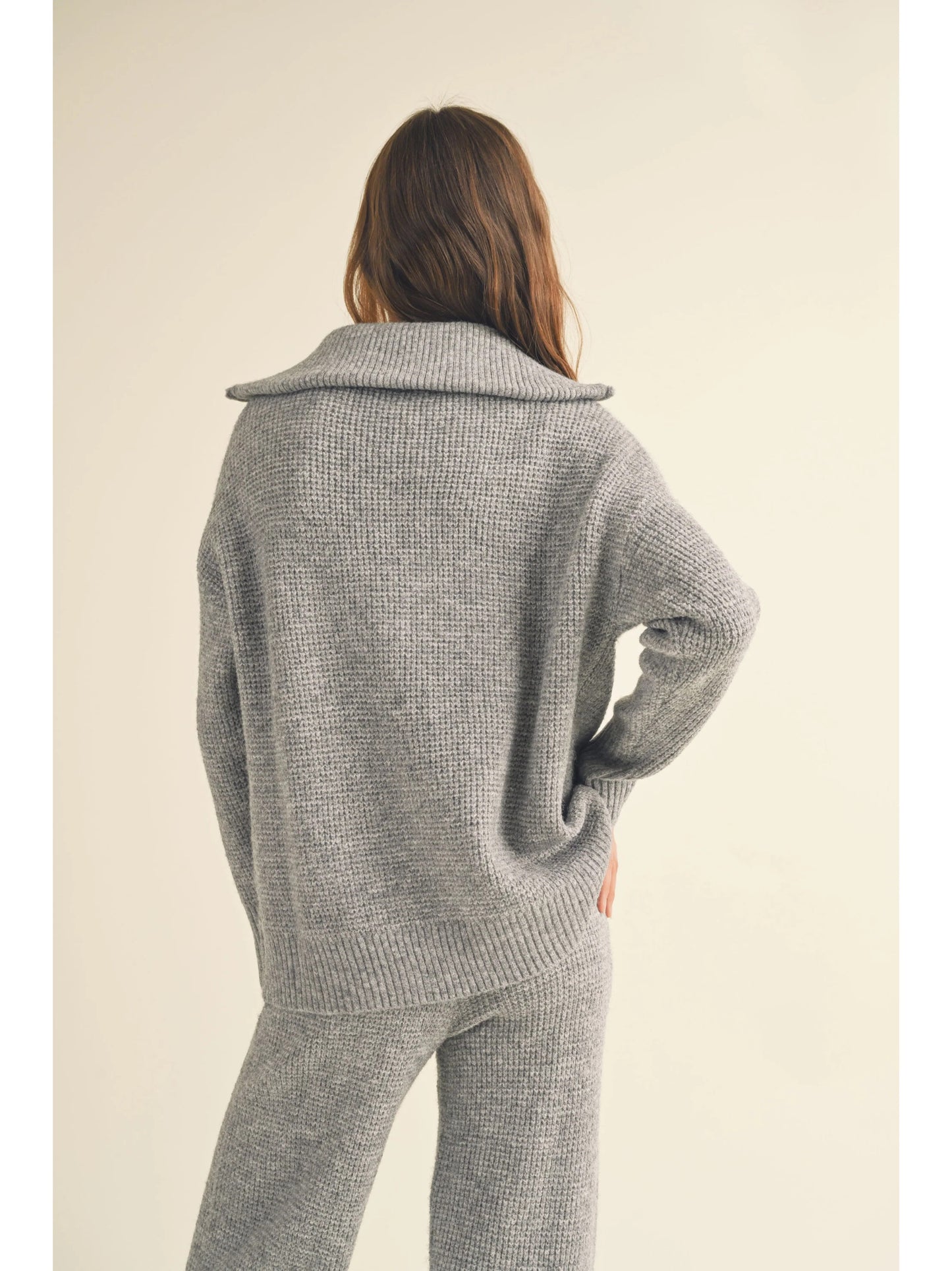 Ruby & Jenna Women's Waffle Pattern Half Zip Sweater