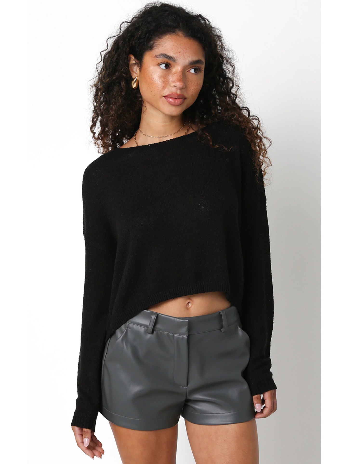 Ruby & Jenna Women's Thin Cropped Box Knit Sweater