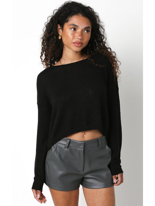 Ruby & Jenna Women's Thin Cropped Box Knit Sweater
