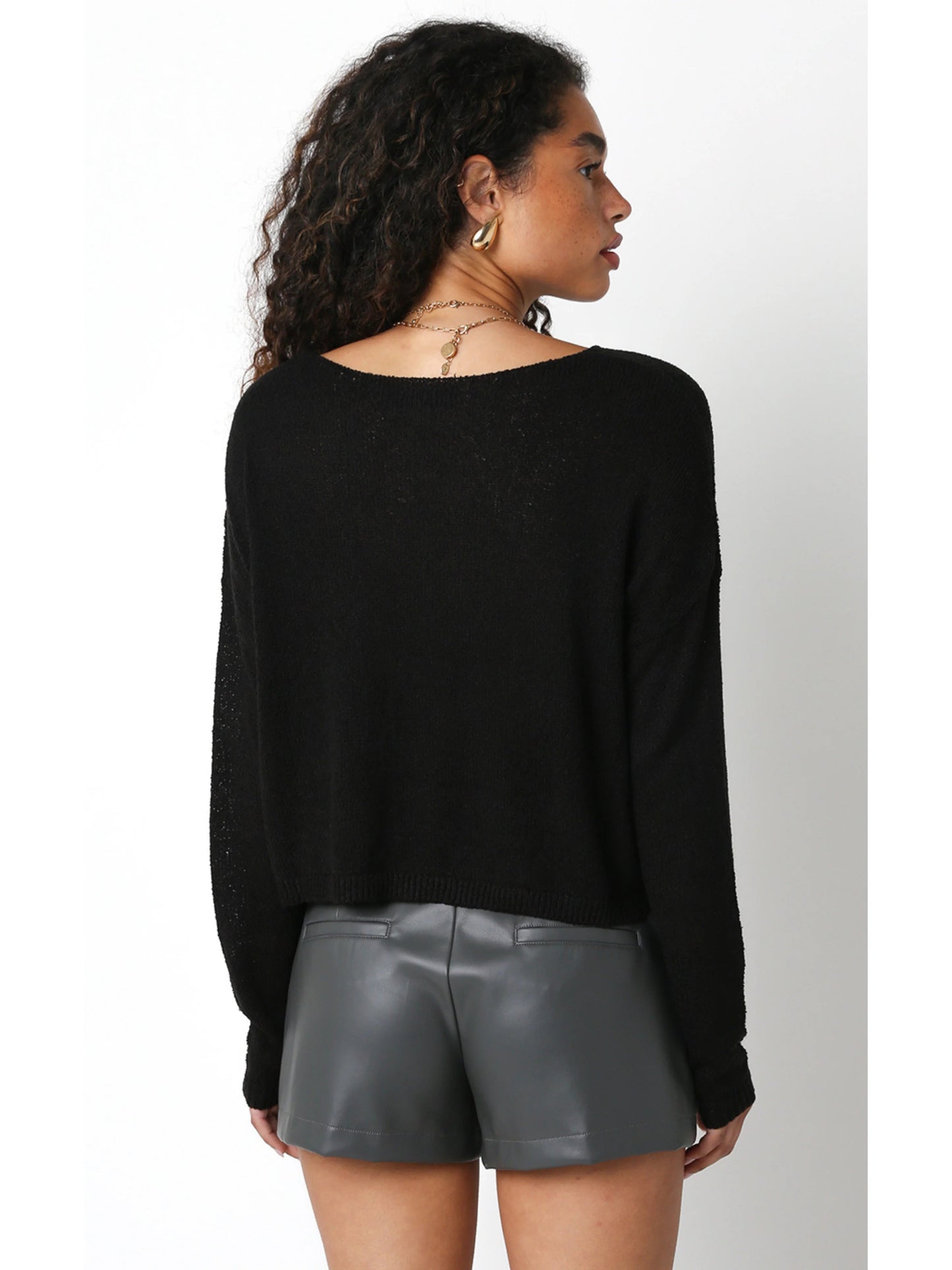 Ruby & Jenna Women's Thin Cropped Box Knit Sweater