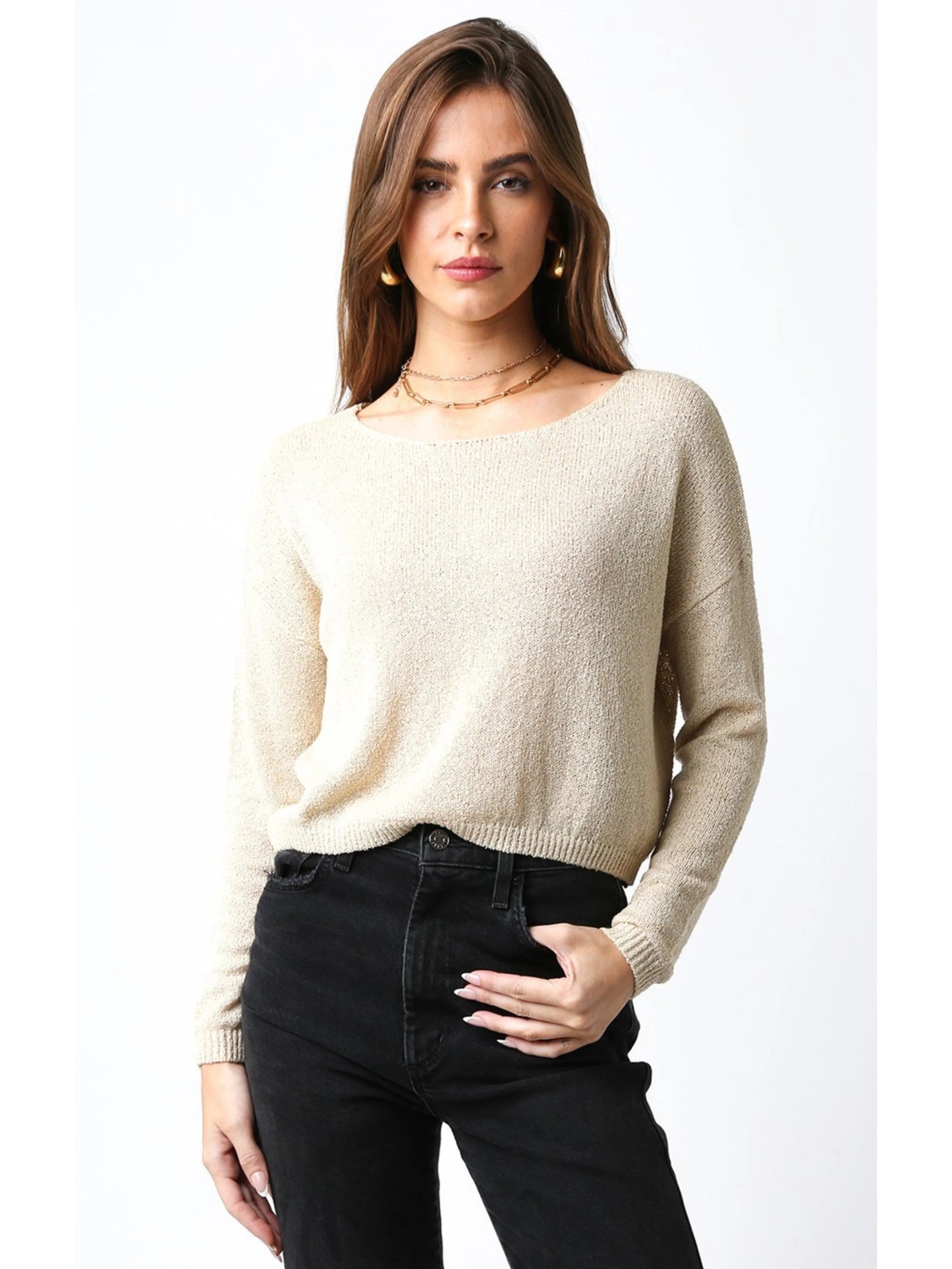 Ruby & Jenna Women's Thin Cropped Box Knit Sweater