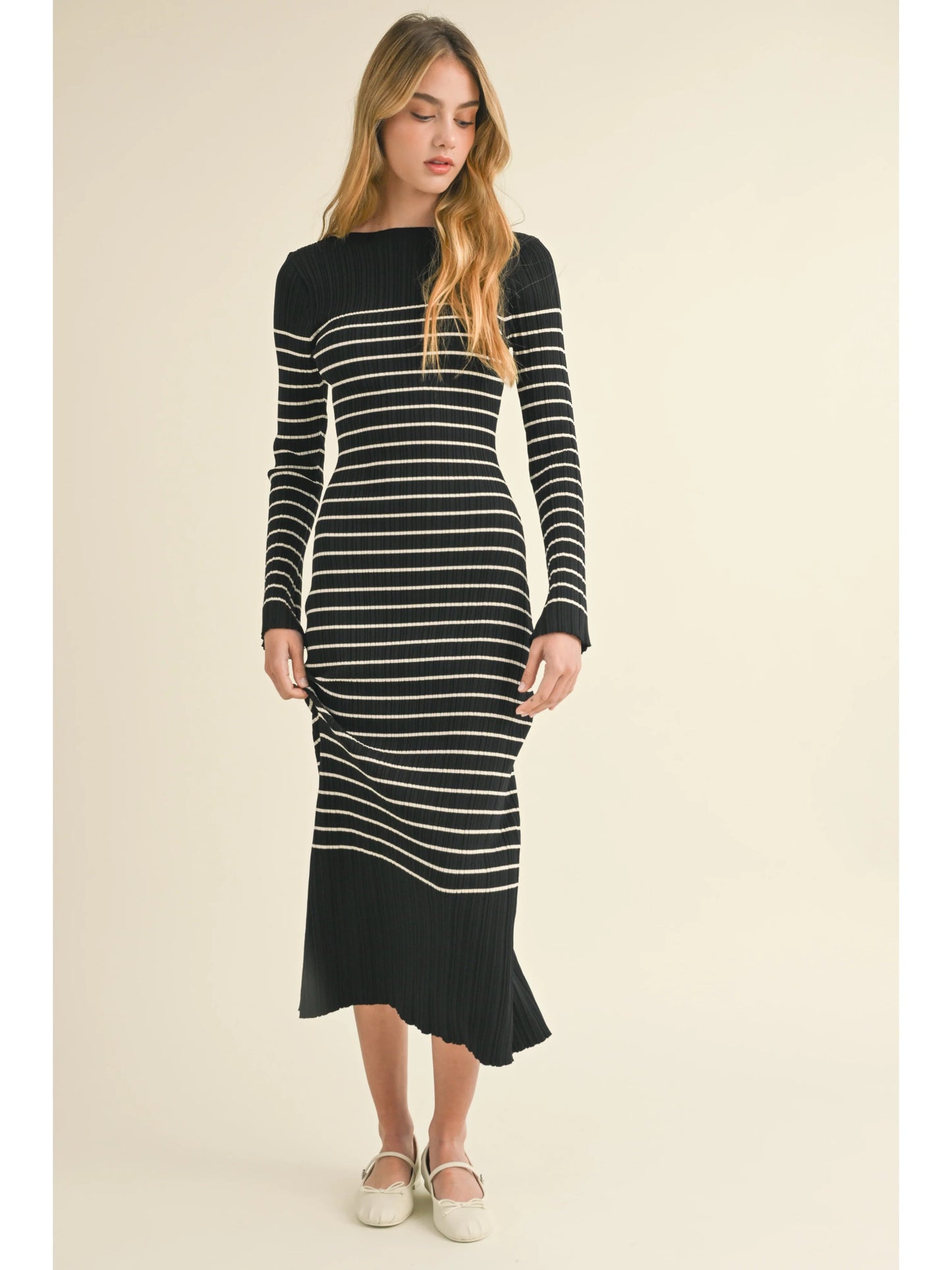 Ruby & Jenna Women's Stripe Pattern Rib Dress