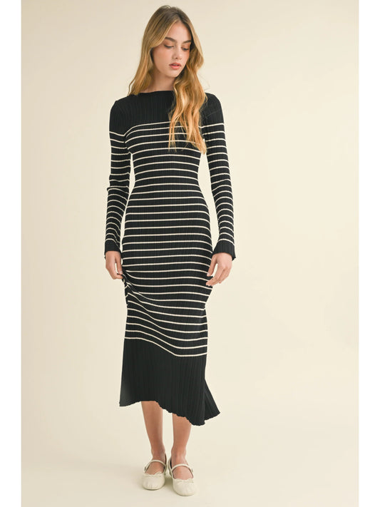 Ruby & Jenna Women's Stripe Pattern Rib Dress