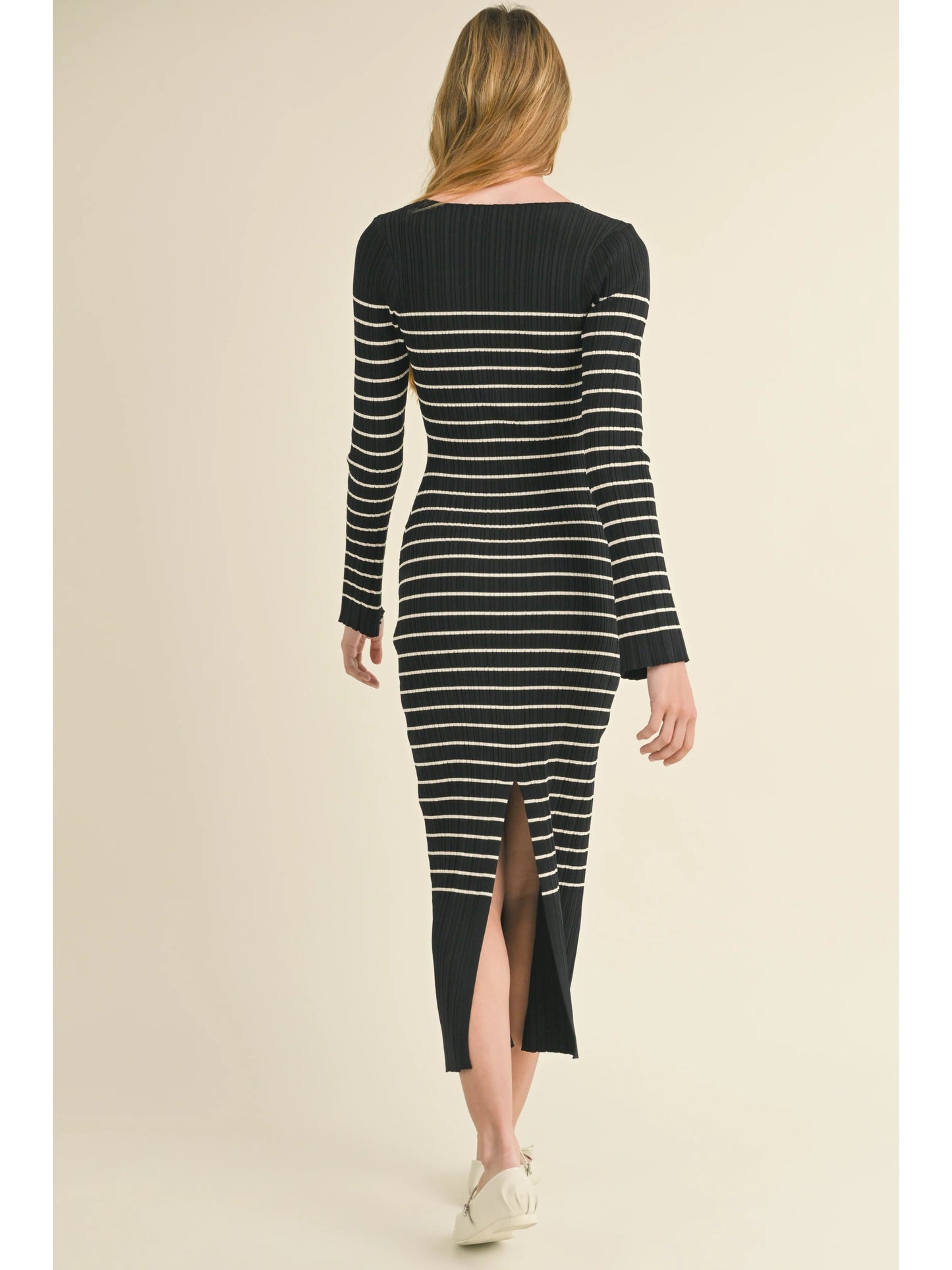 Ruby & Jenna Women's Stripe Pattern Rib Dress