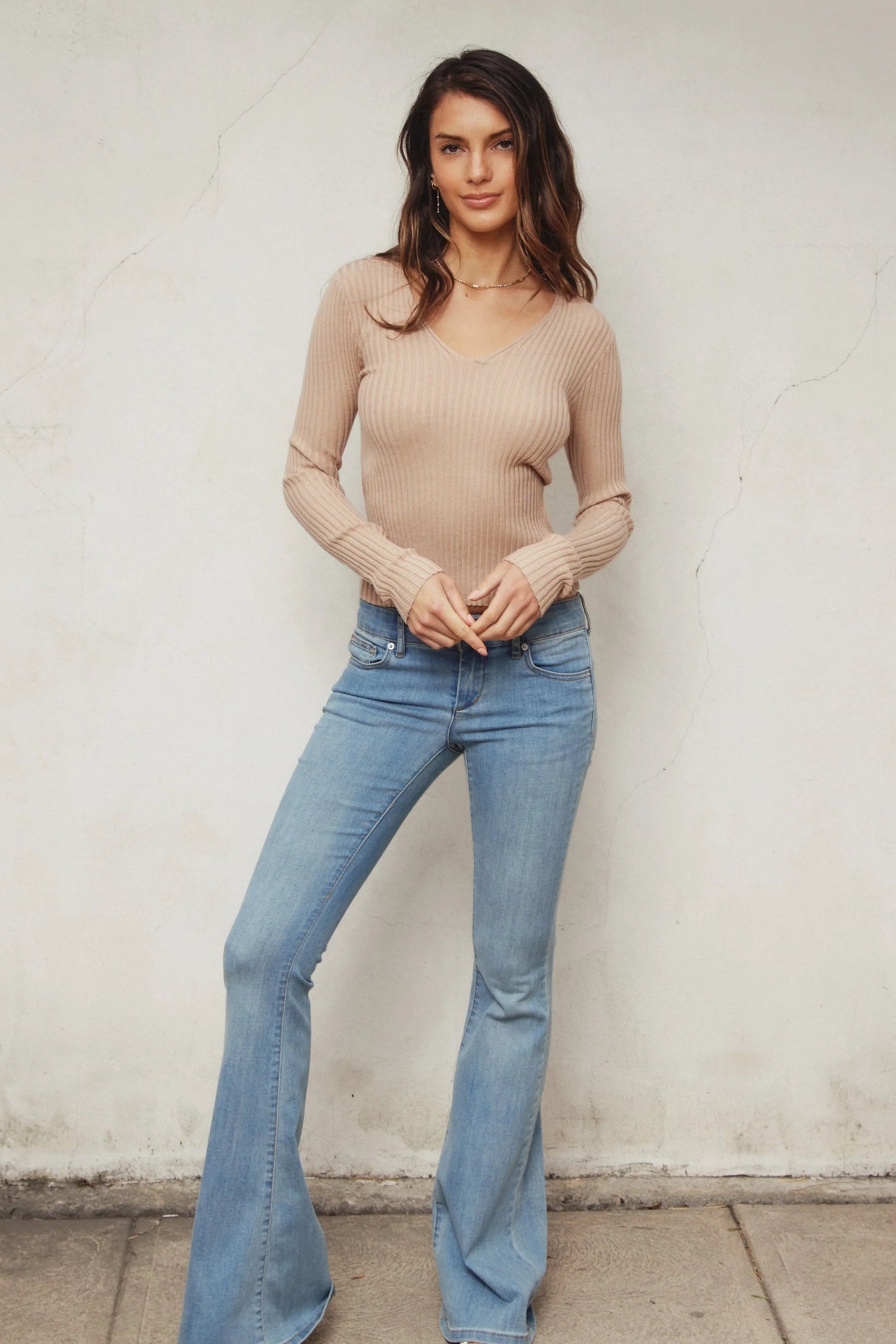 Ruby & Jenna Women's Knit Rib V Neck Sweater