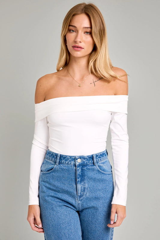 Ruby & Jenna Women's Off Shoulder Long Sleeve Bodysuit