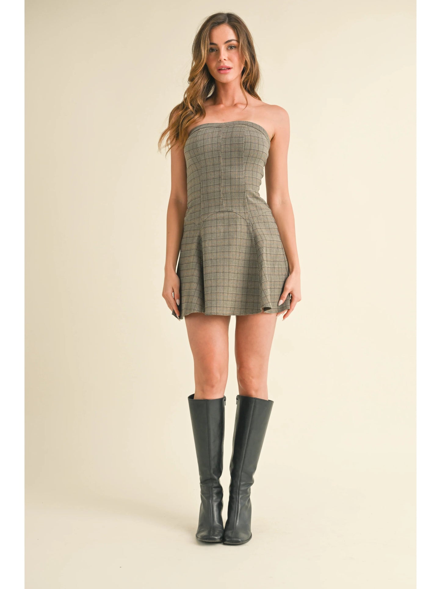 Ruby & Jenna Women's Stretch Plaid Mini Dress