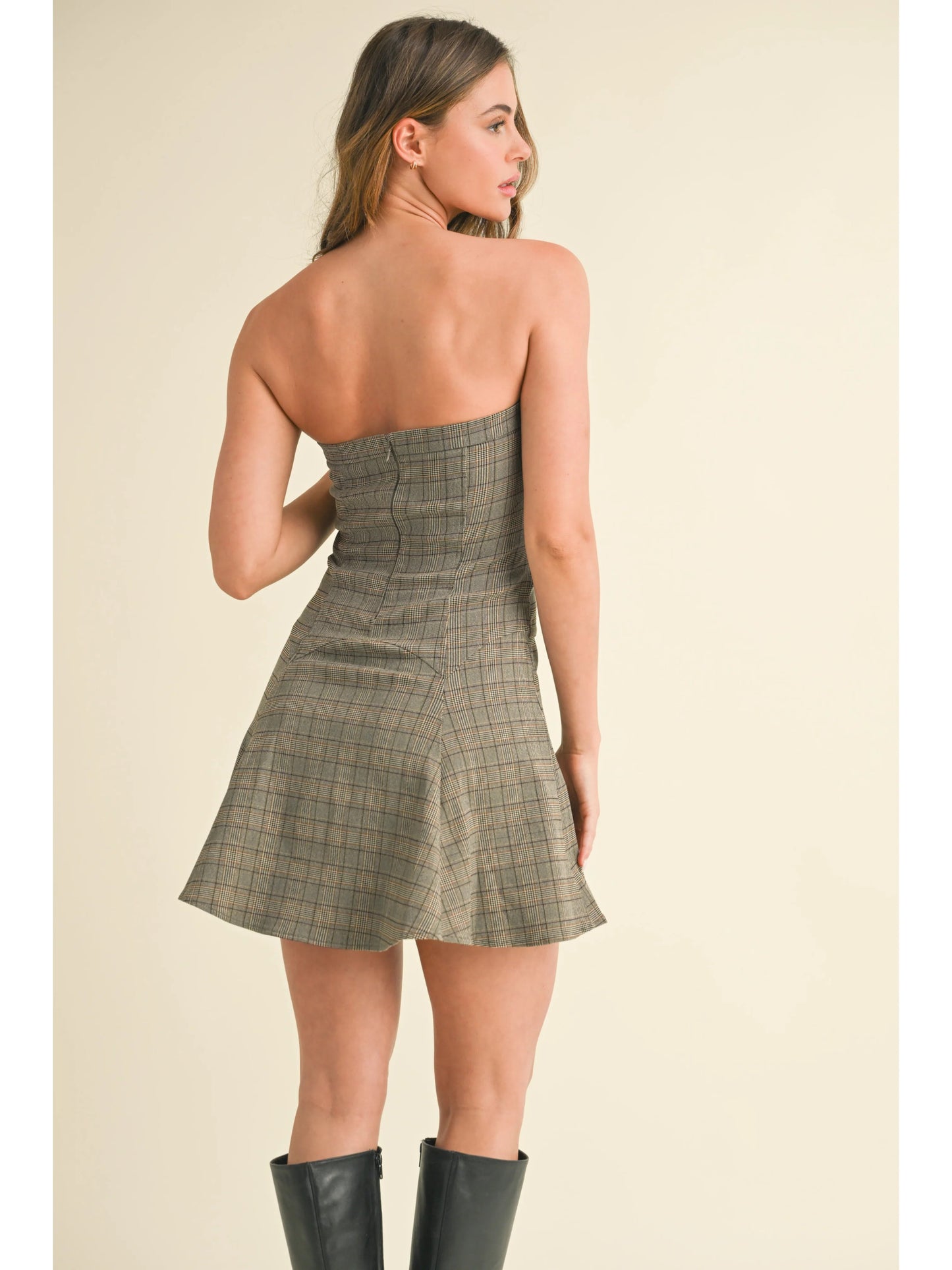 Ruby & Jenna Women's Stretch Plaid Mini Dress