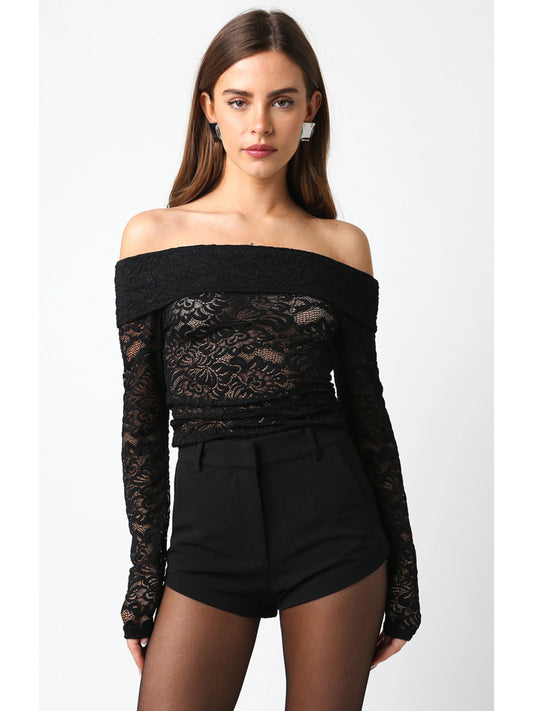 Ruby & Jenna Women's Lace Off Shoulder Top