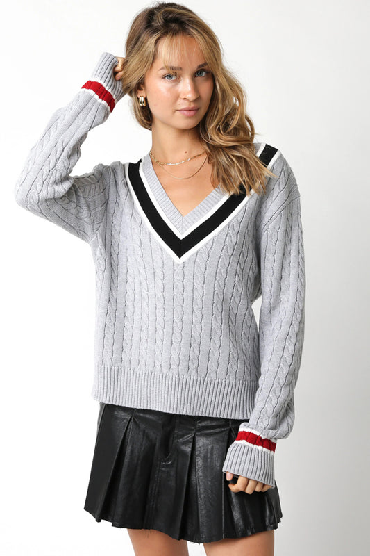 Ruby & Jenna Women's Varsity Cable Knit Sweater