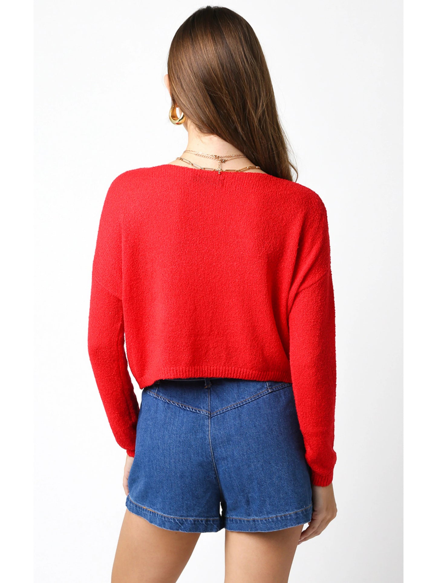 Ruby & Jenna Women's Thin Cropped Box Knit Sweater