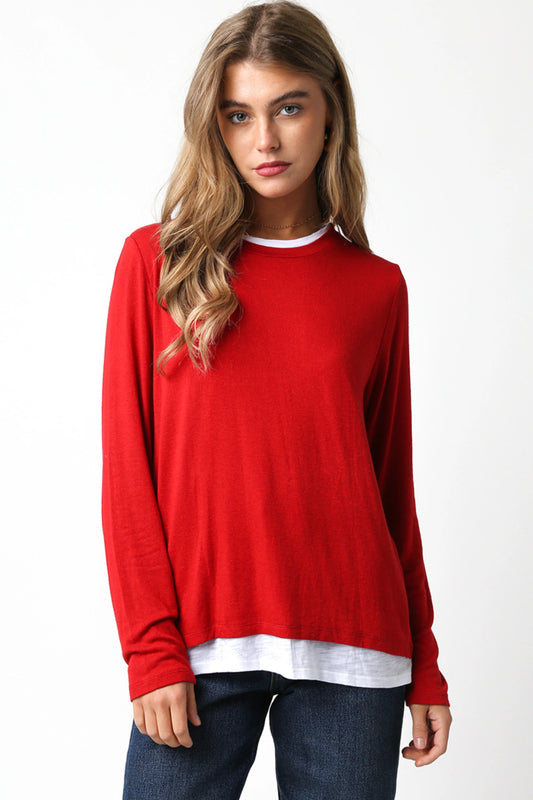Ruby & Jenna Women's Layered Long Sleeve Top