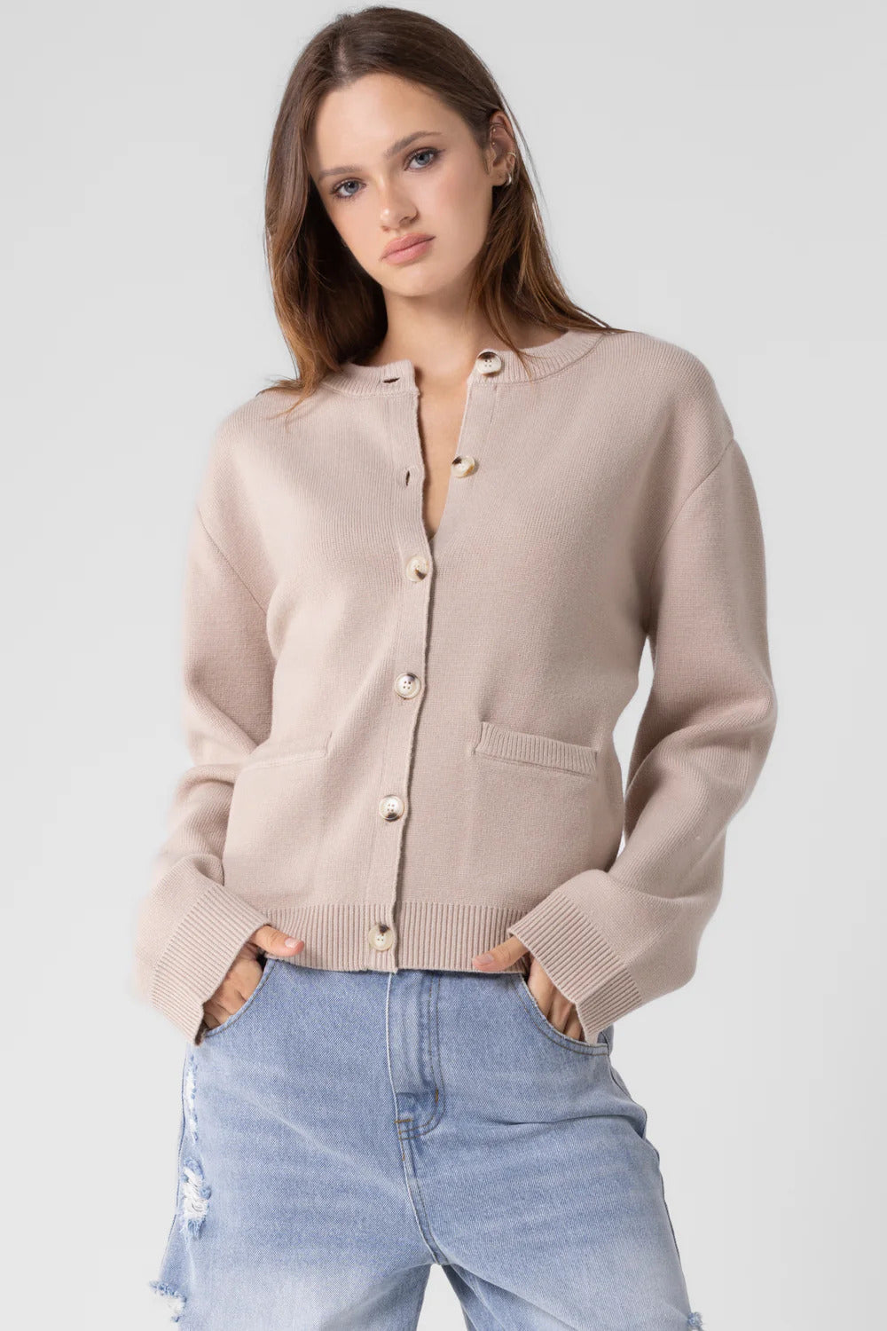 Ruby & Jenna Women's U Neck Fitted Cardigan