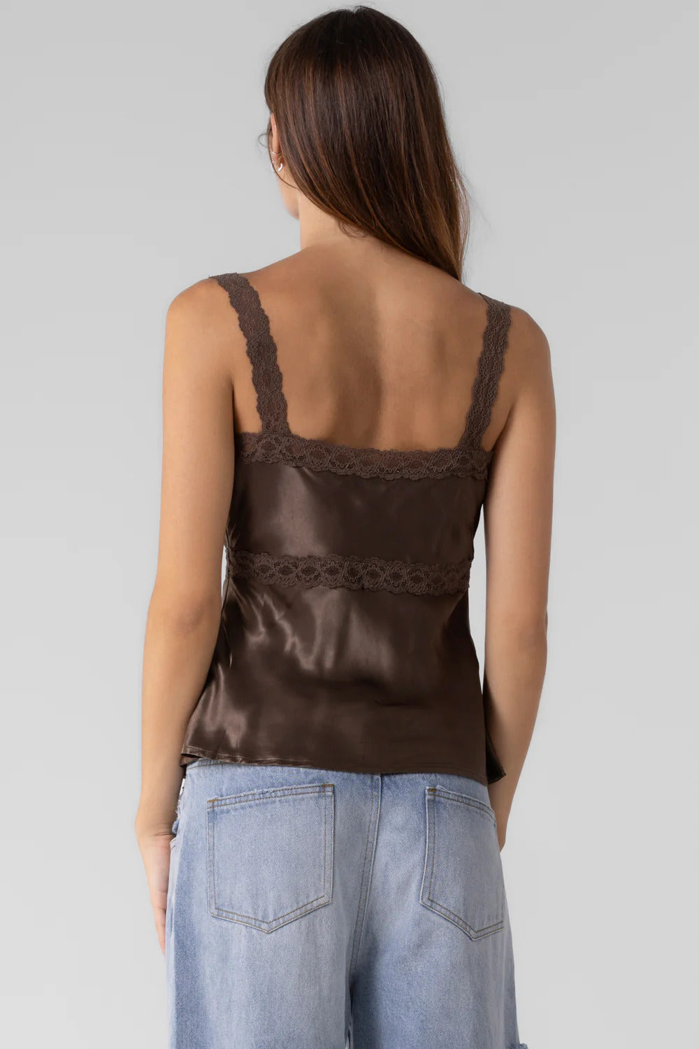 Ruby & Jenna Women's Satin Scalloped Lace Tank