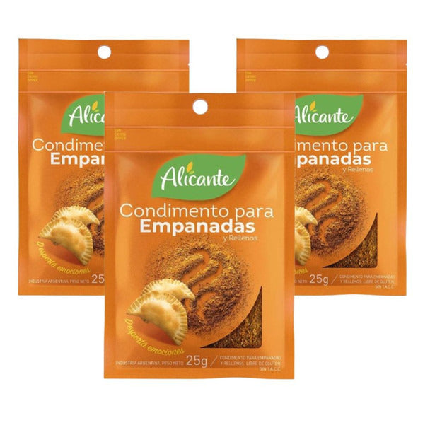 Pampa Direct Alicante Condimento Para Empanadas Sweet & Hot Powder Ready To Use Seasoning Broth Ideal for Classic "Empanadas", 25 g / 0.88 oz (pack of 3)
