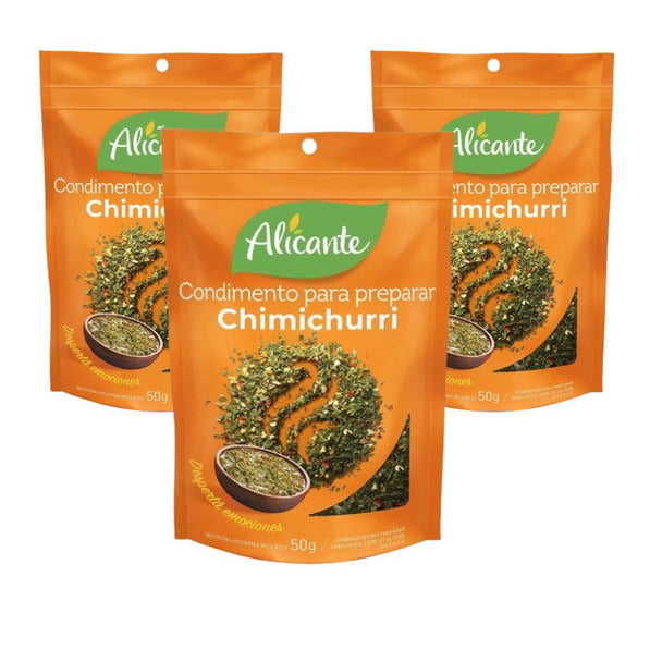 Pampa Direct Alicante Condimento Para Preparar Chimichurri Mixed Spices Garlic, Parsley, Oregano, White Pepper & Chilli, 50 g / 1.76 oz zipper pouch (pack of 3)