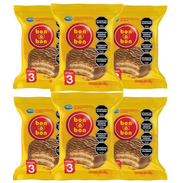 Pampa Direct Bon O Bon Alfajor Triple with Peanut Butter and Milk Chocolate, 60 g / 2.1 oz (pack of 6)