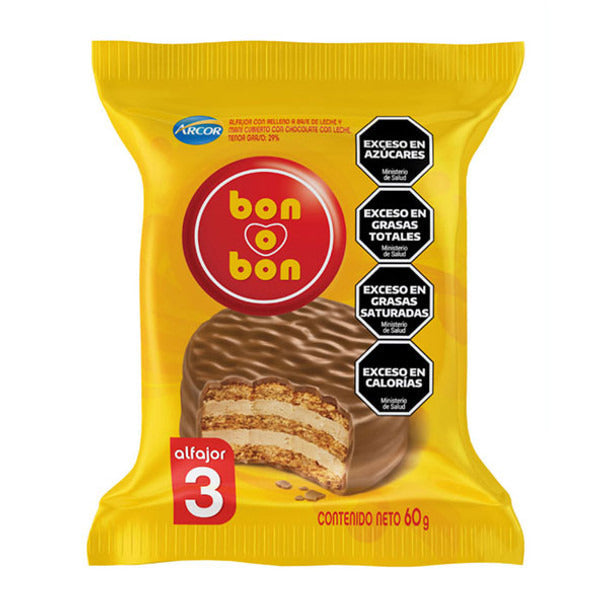 Pampa Direct Bon O Bon Alfajor Triple with Peanut Butter and Milk Chocolate, 60 g / 2.1 oz (pack of 6)