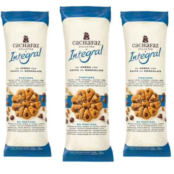 Pampa Direct Cachafaz Wholegrain Wheat Flour Galletas Cookies with Chocolate Chips and Natural Anti-Oxidants, 225 g / 7.9 oz (pack of 3)