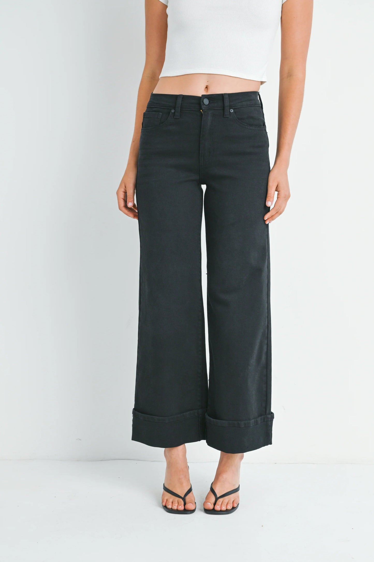 Ruby & Jenna Women's Just Black - Cuffed Palazzo Jean