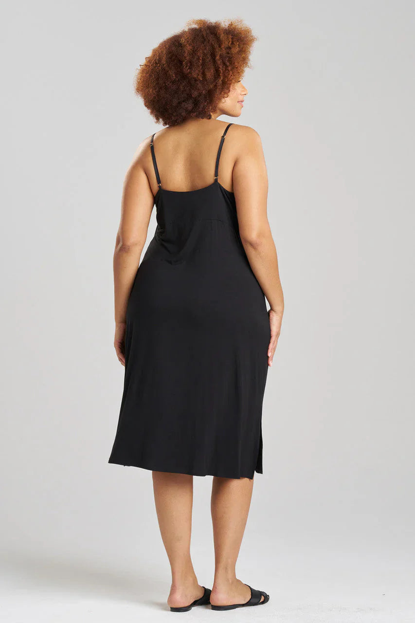 Natori Feathers Essentials Lenzing Ecovero Viscose Lace Slip Dress - Black