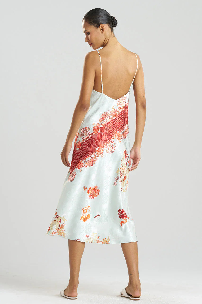 NATORI Imperial Dragon Jacquard Slip Dress - Light Aqua