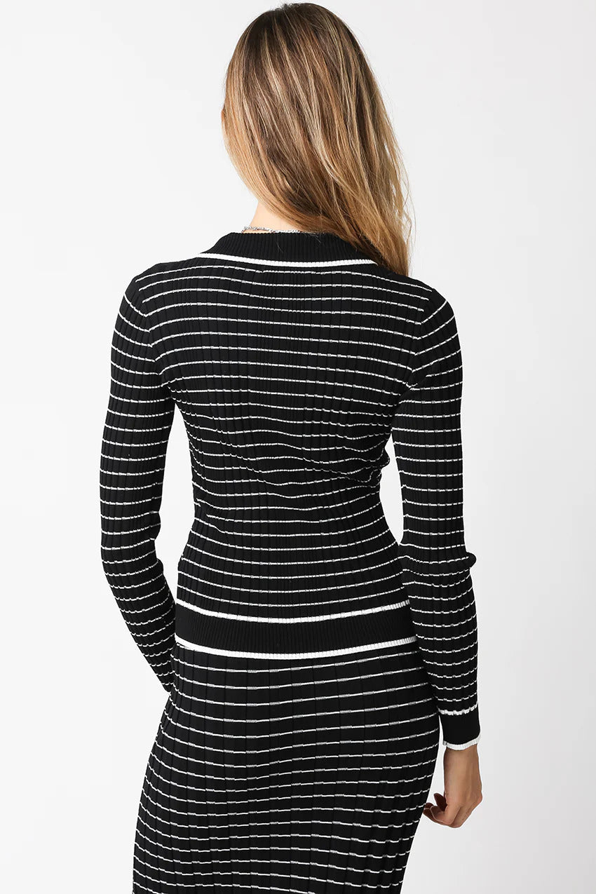 Ruby & Jenna Women's Stripe Collared Cardigan