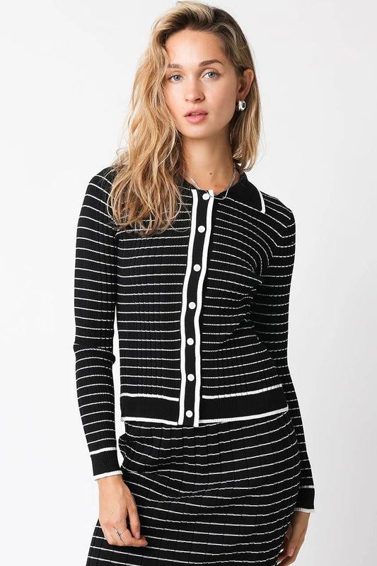 Ruby & Jenna Women's Stripe Collared Cardigan