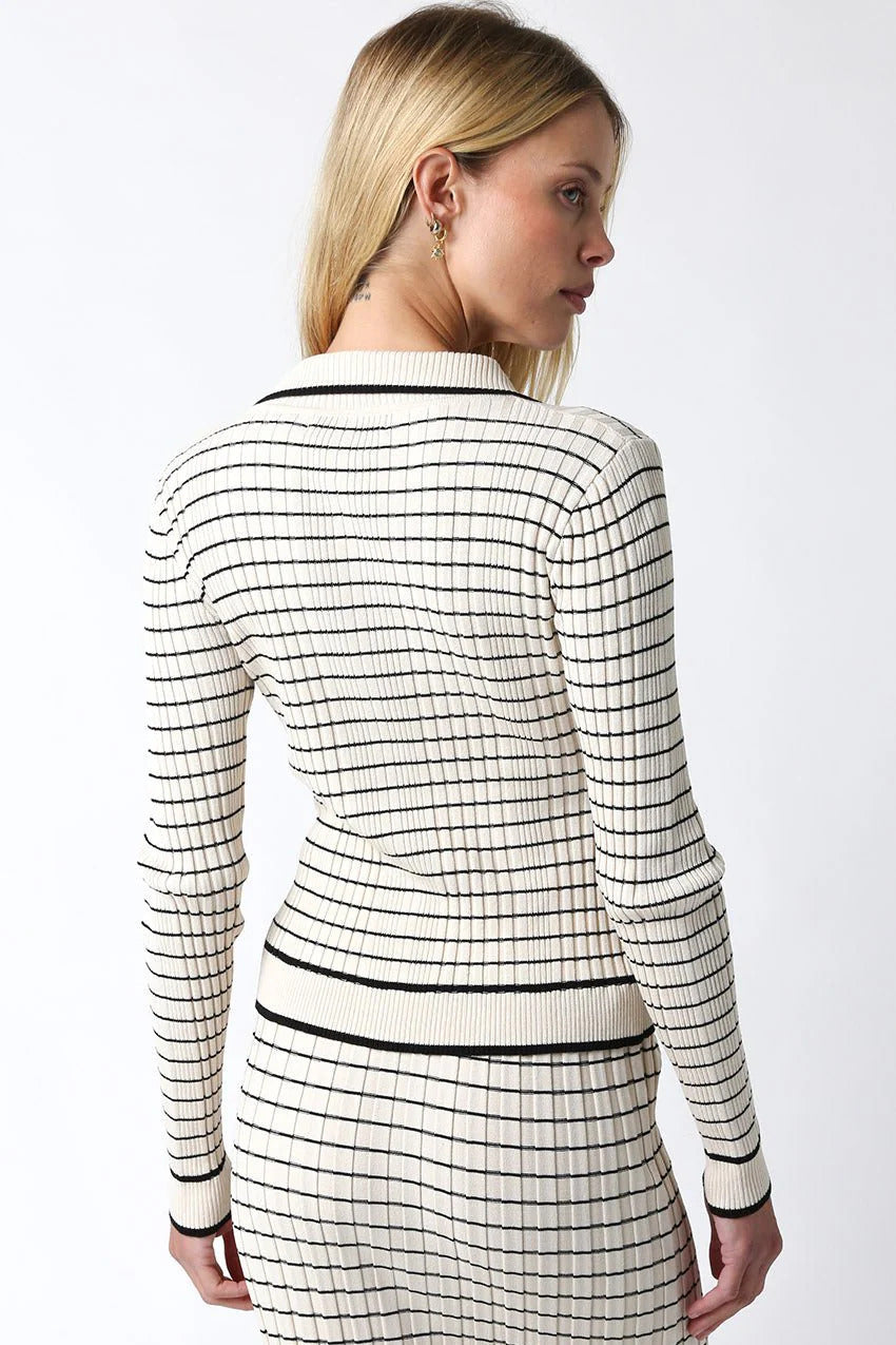 Ruby & Jenna Women's Stripe Collared Cardigan