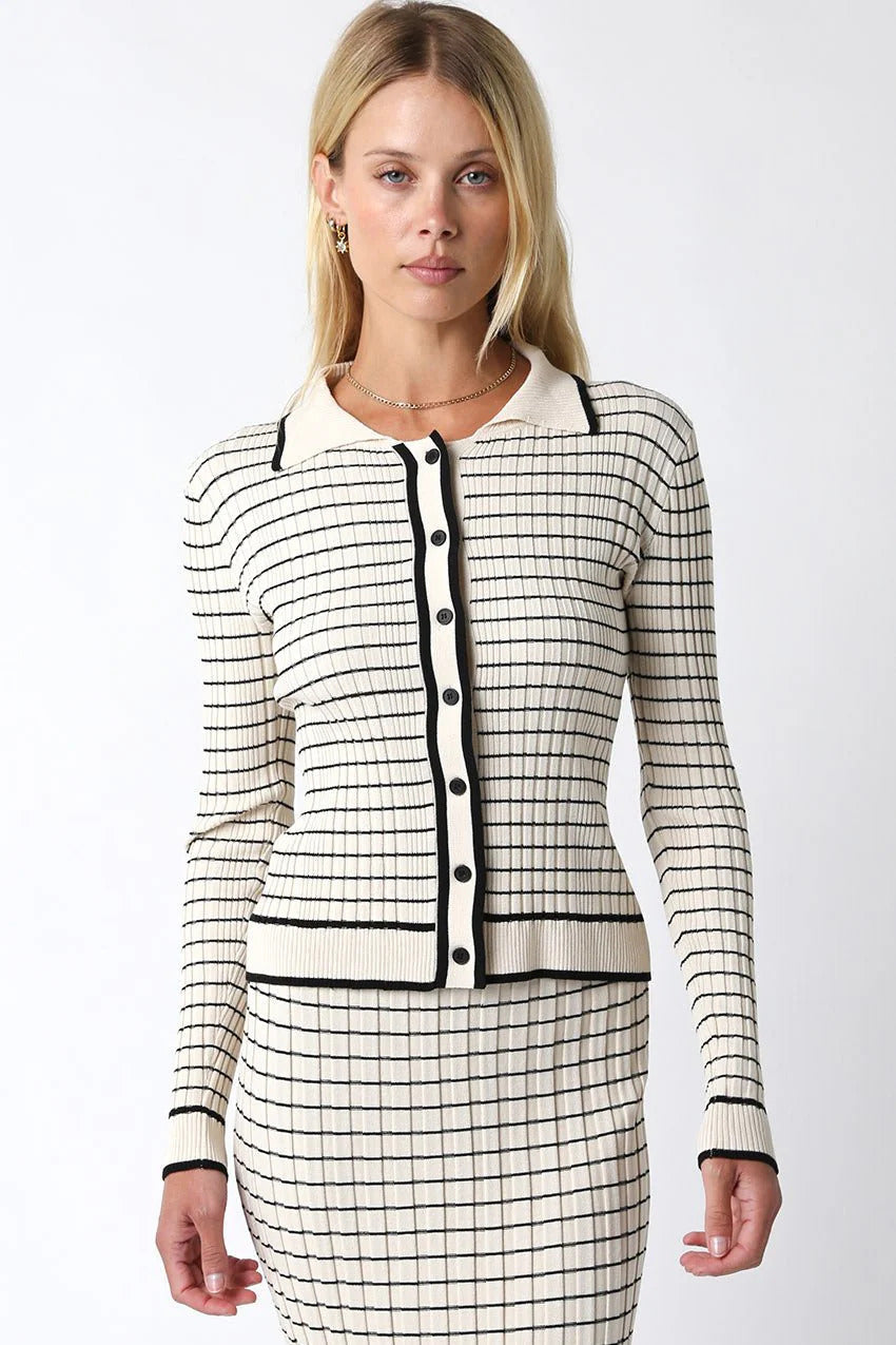 Ruby & Jenna Women's Stripe Collared Cardigan