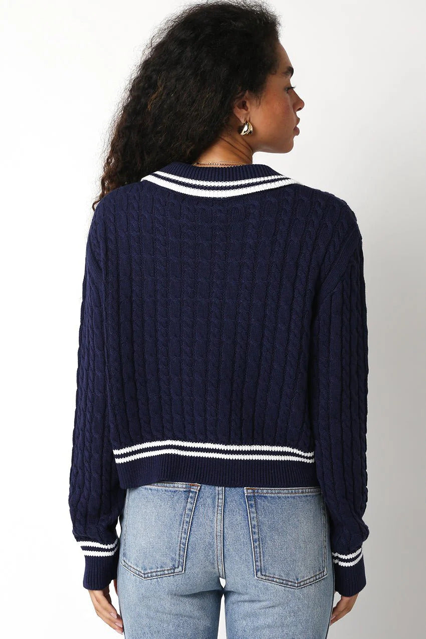Ruby & Jenna Women's Stripe Collared Sweater