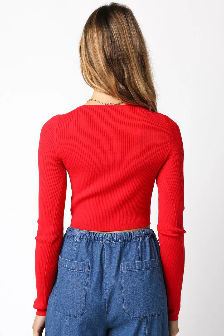 Ruby & Jenna Women's Cropped Rib Button Down Sweater