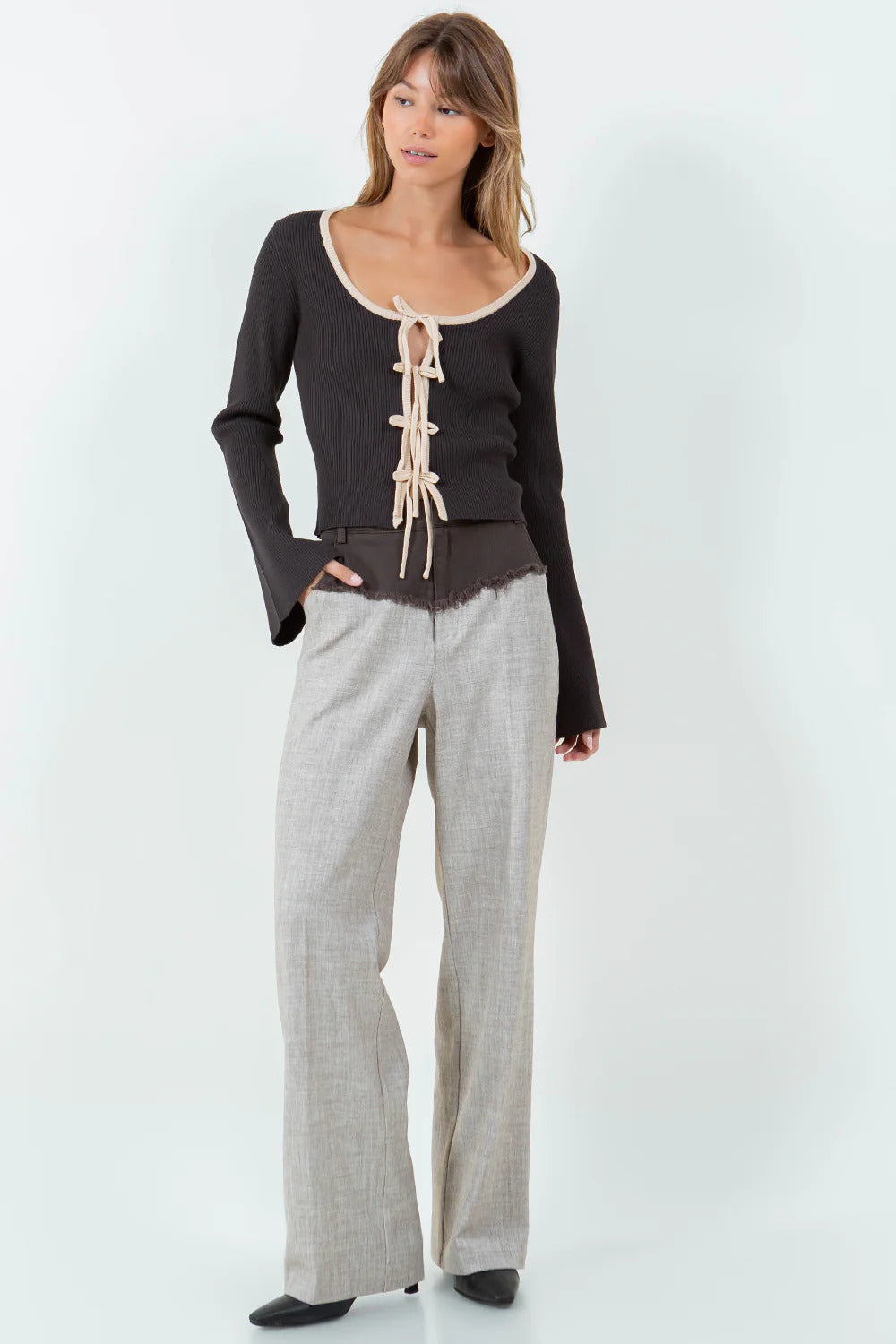 Ruby & Jenna Women's Bow Trim Cardigan