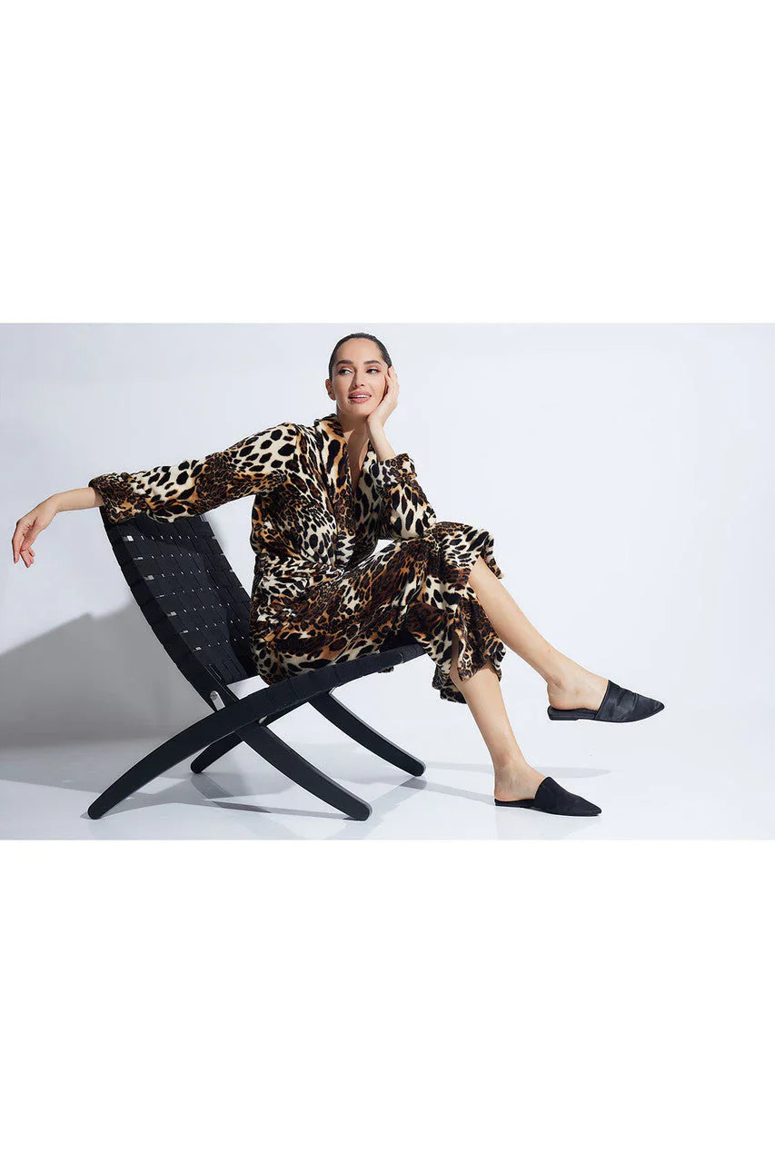 Natori Plush Leopard Robe - Chestnut